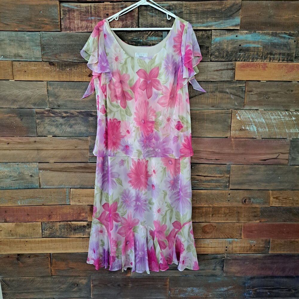 Studio C Plus Women's Vintage Pink Floral Flutter Dress Size 18 Spring Easter